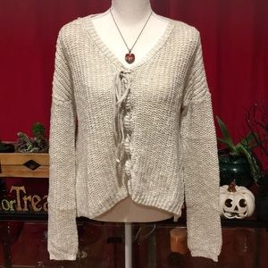 Oh MG! Tie Front Natural Sweater, Size Medium